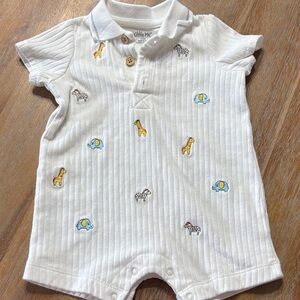 Little Me White Animal Embroidered One Piece